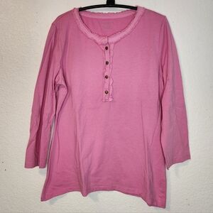 Talbots Pink 3/4 Sleeve Henley Top, Size M